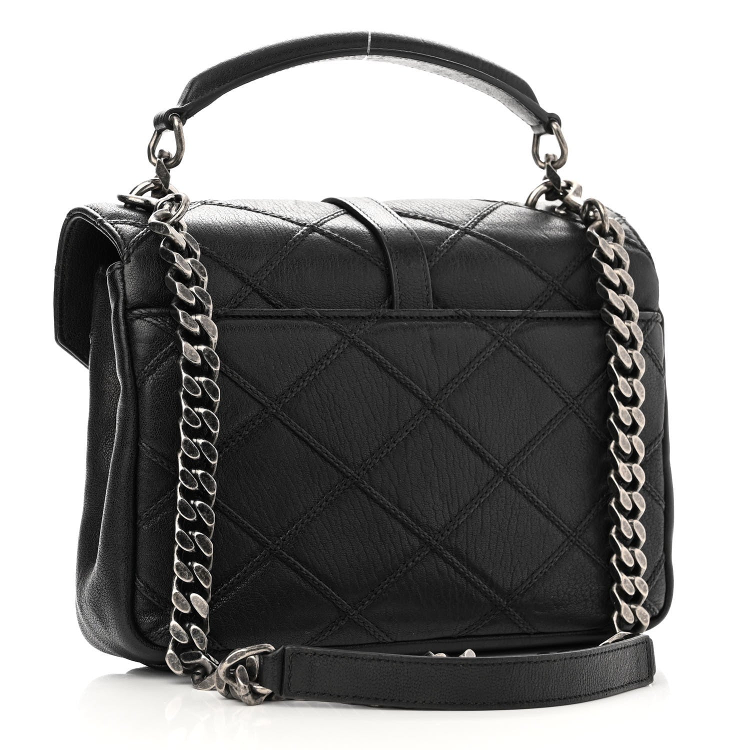 Saint Laurent Calfskin Matelasse Diamond Quilted Monogram Medium College Bag Black 3 of 12