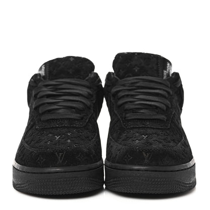 Louis Vuitton X NIKE AIR FORCE 1 Suede Calfskin Monogram Mens Low Top Sneakers 8 Black 2 of 12