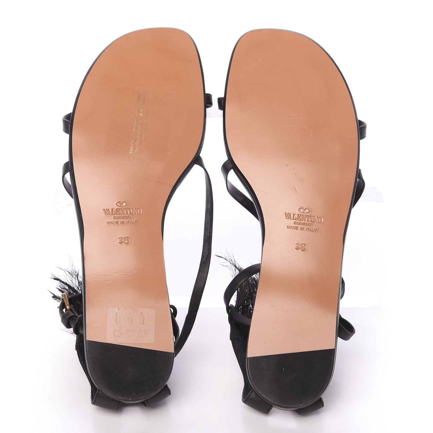Nappa Feather Flat Sandals 38 Black