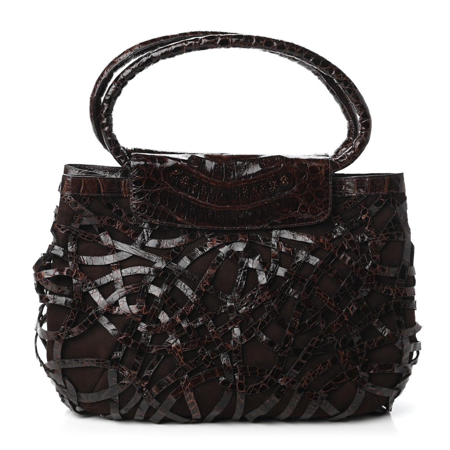 Crocodile Woven Suede Tote Chocolate