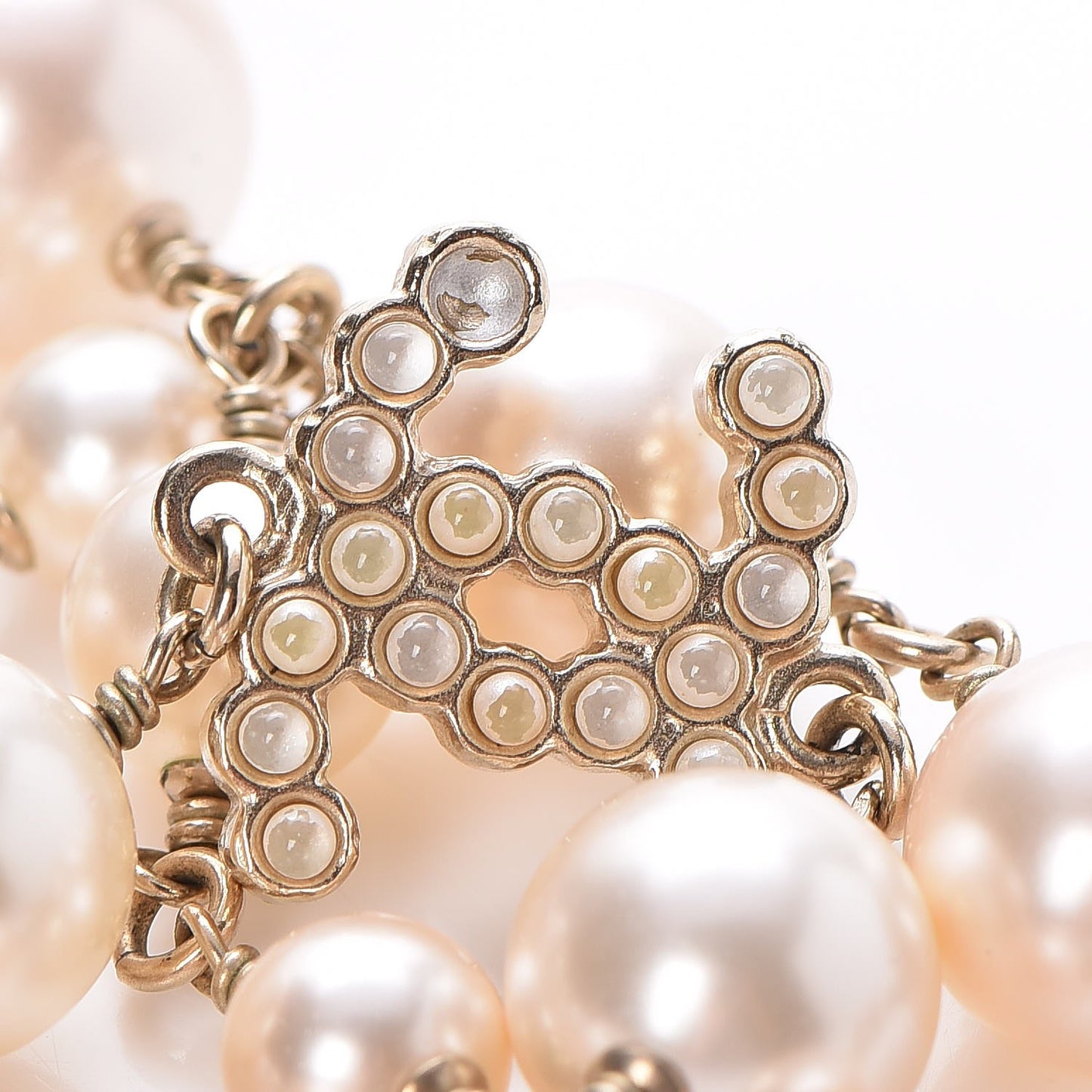 Pearl CC Long Necklace Light Gold