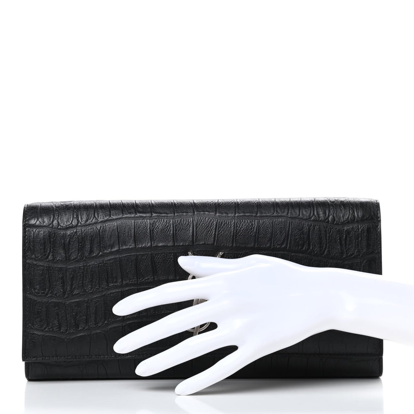 Calfskin Crocodile Embossed Classic Monogram Cassandre Clutch Black