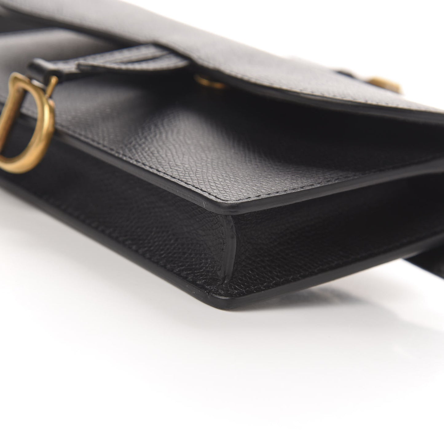 Grained Calfskin Saddle Belt Clutch Black