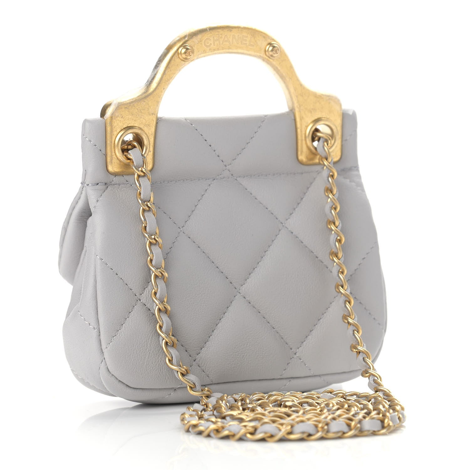 Chanel Calfskin Quilted Lady Handle Flap Card Holder With Chain Grey 2 of 9