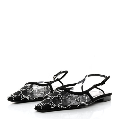Gucci Suede Mesh Crystal GG Monogram Slingback Ballet Flats 39 Black 3 of 9
