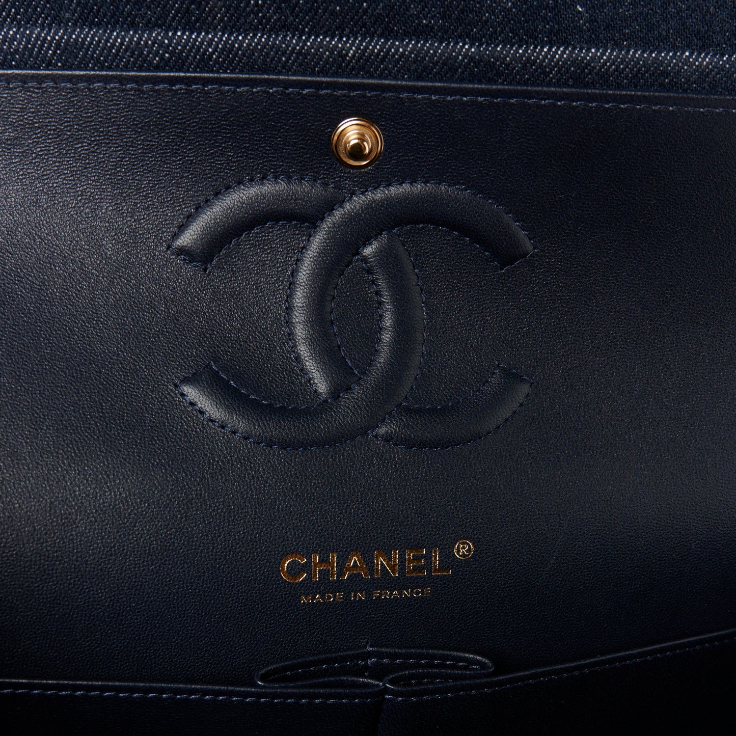 Denim Quilted Medium Double Flap Dark Blue