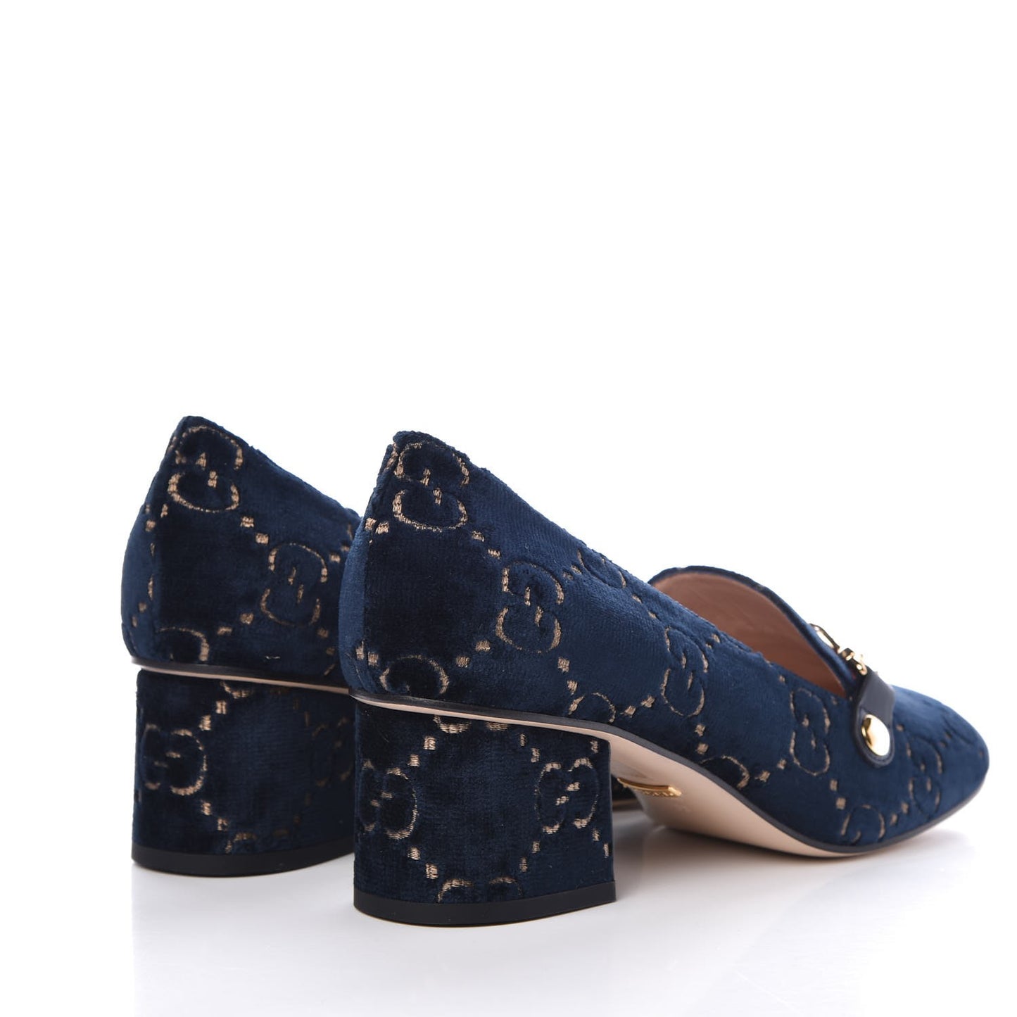 Velvet GG Monogram Sylvie Web Chain Mid Heel Loafers 39 Blue Beige