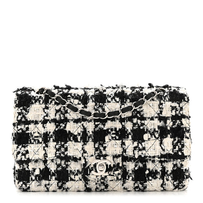 Chanel Tweed Quilted Medium Double Flap Black Ecru White 1 of 10