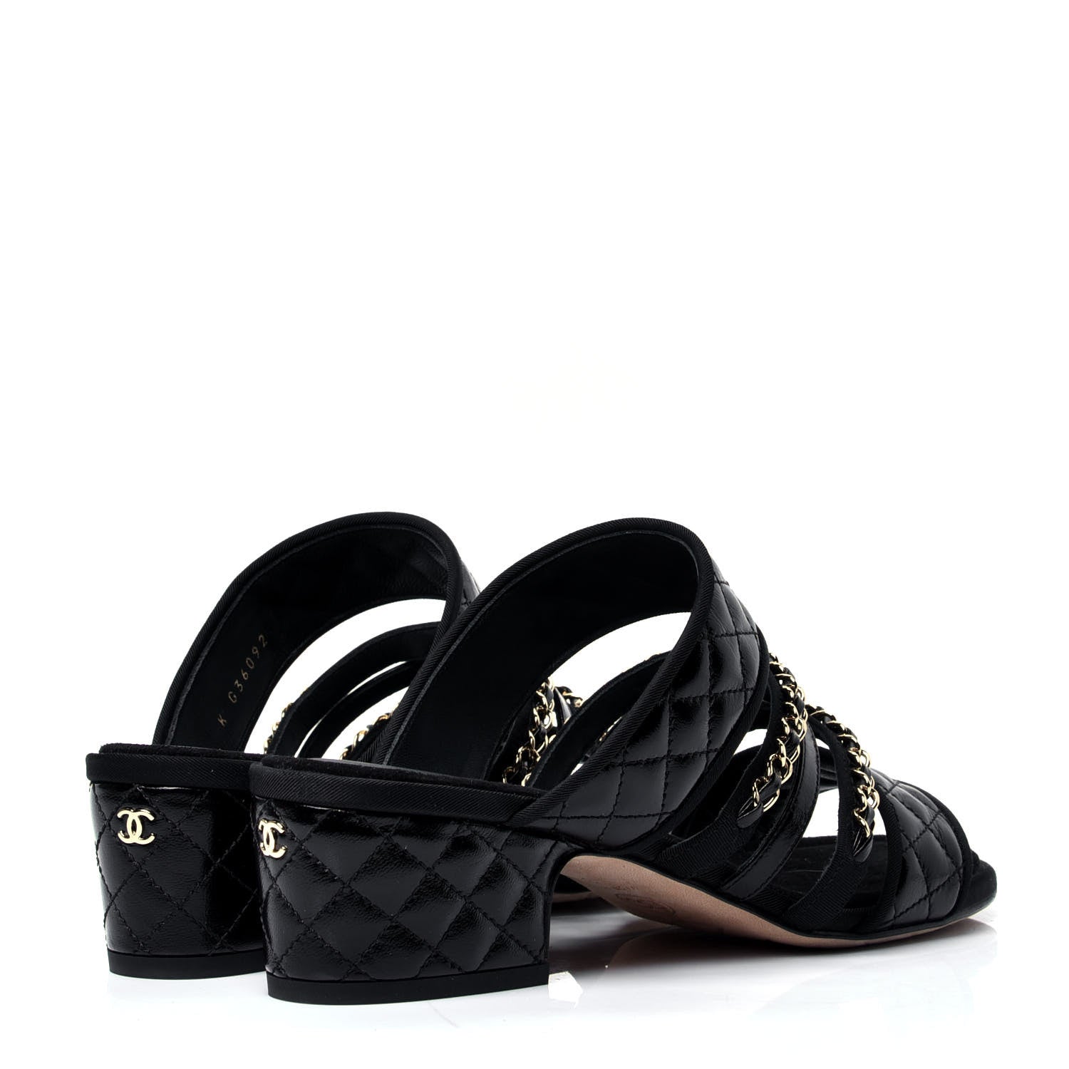 Chanel Distressed Patent Quilted Chain Mule Sandals 37 Black 3 of 11