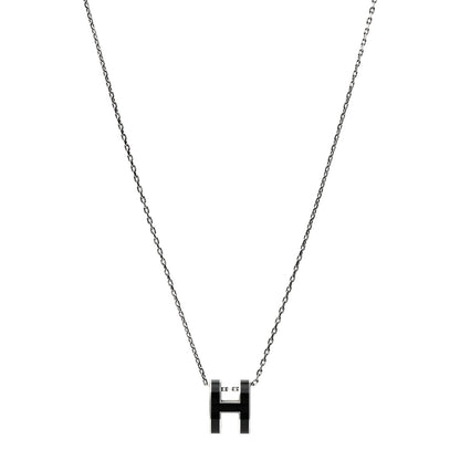 Hermes Lacquered Palladium Pop H Pendant Necklace Black 1 of 6