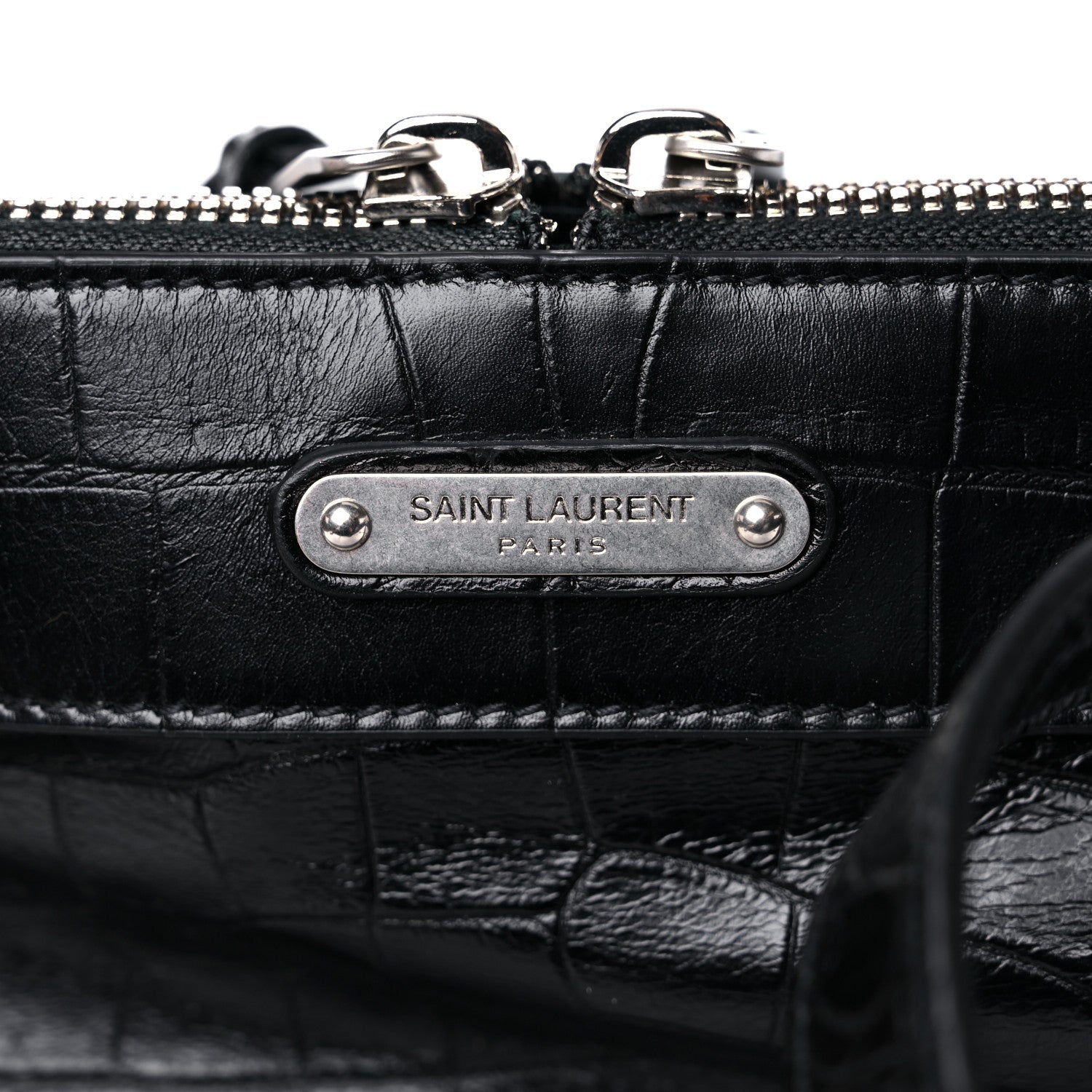 Saint Laurent Calfskin Crocodile Embossed Large Convertible ID Bag Black 9 of 9