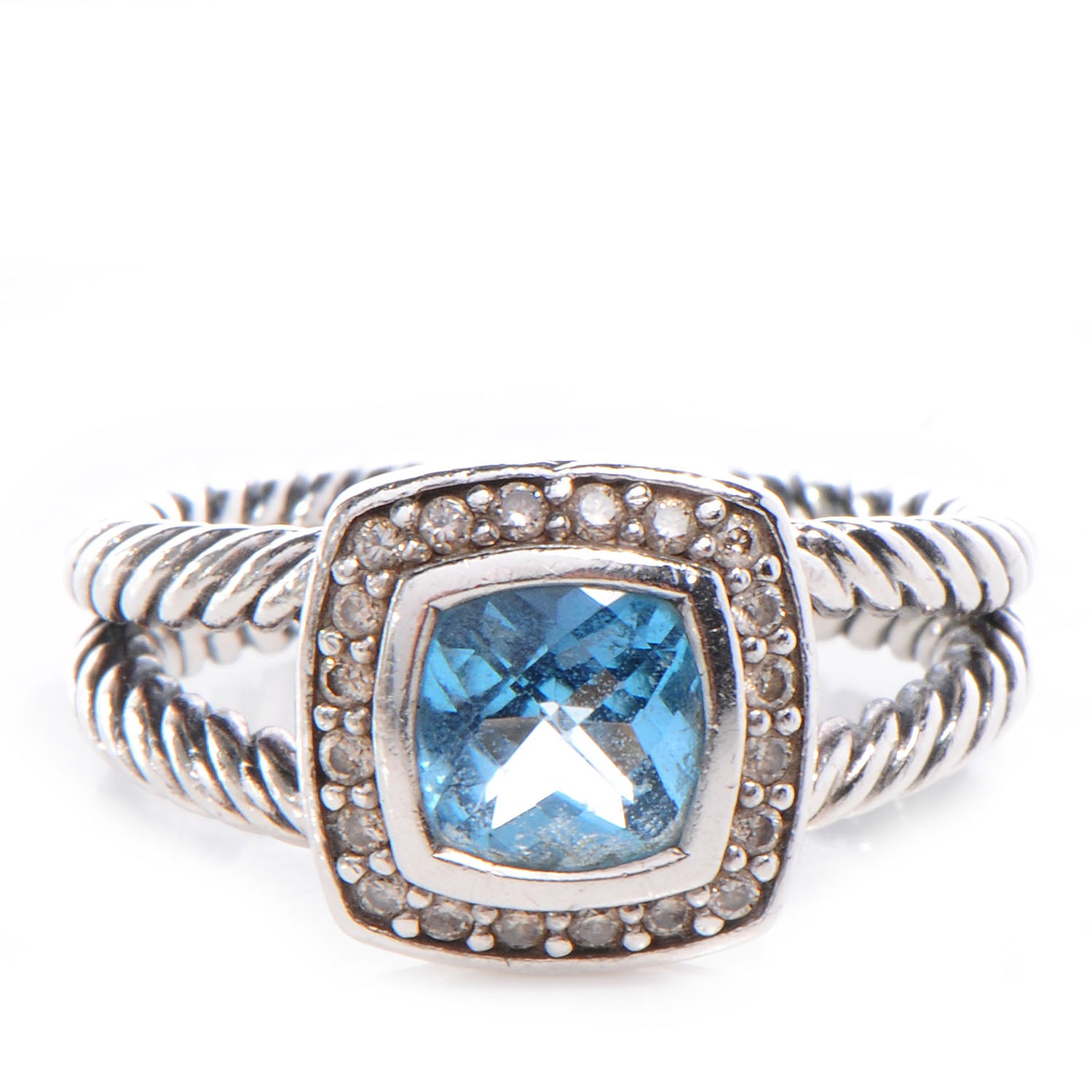 David Yurman Sterling Silver Diamond Blue Topaz 7mm Petite Albion Ring 54 7 1 of 5