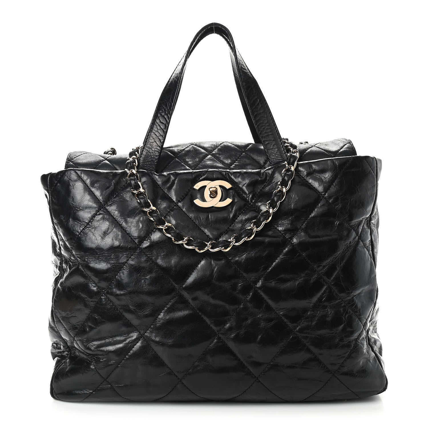 Chanel Glazed Calfskin Lambskin Quilted Portobello Tote Black 1 of 10