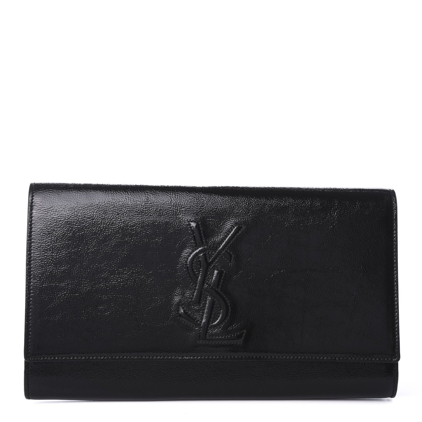 Textured Patent Monogram Large Belle De Jour Clutch Black
