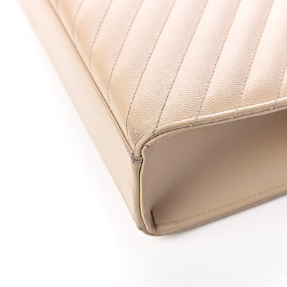 Saint Laurent Grain De Poudre Matelasse Chevron Large Monogram Satchel Nude Powder 13 of 18