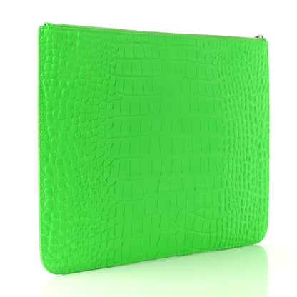 Balenciaga Shiny Calfskin Crocodile Embossed Large Cash Pouch With Handle Fluo Green Black 3 of 8