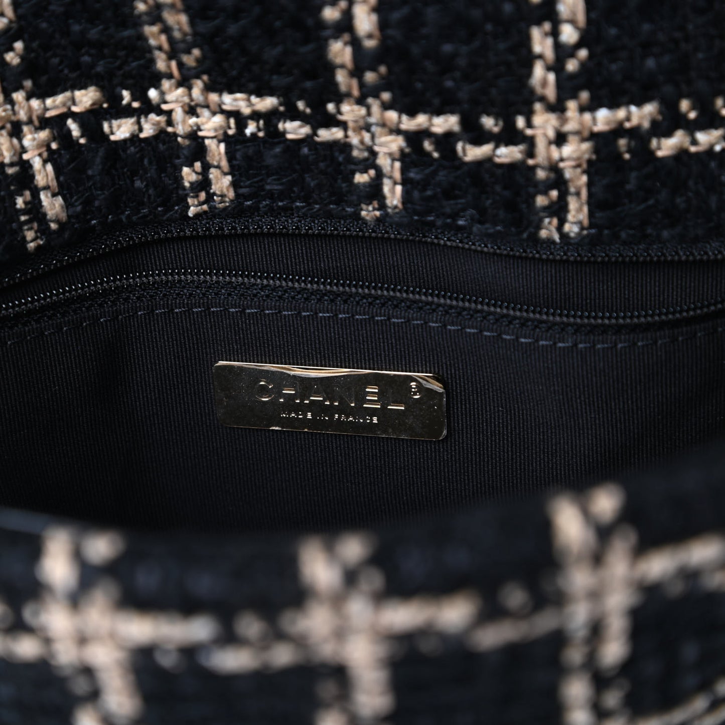 Tweed Quilted Large Chanel 19 Flap Black Beige