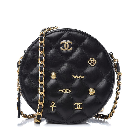 Chanel Calfskin Quilted Egyptian Amulet Round Clutch With Chain Black 1 of 8