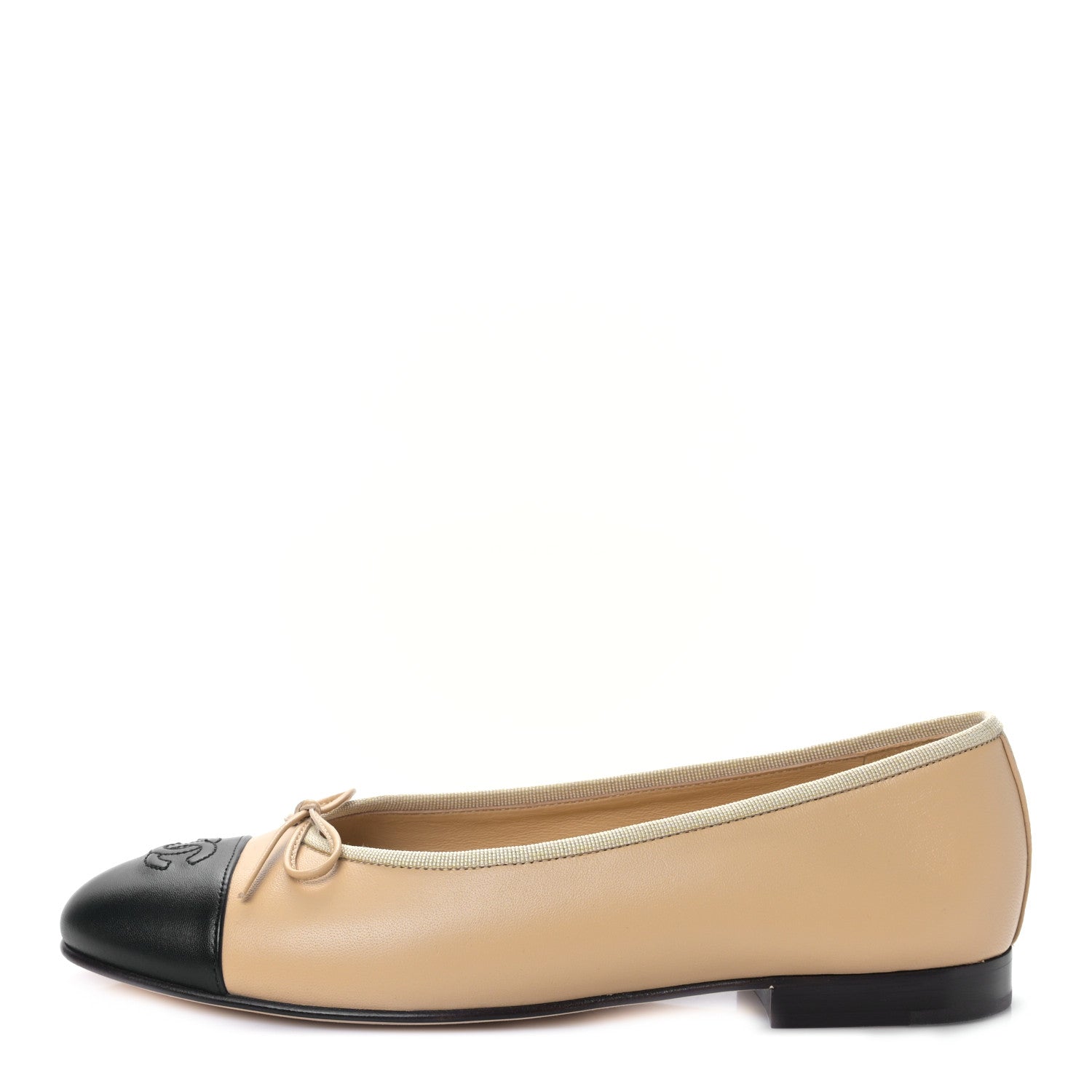 Chanel Lambskin Cap Toe CC Ballerina Flats 39 Beige Black 1 of 8