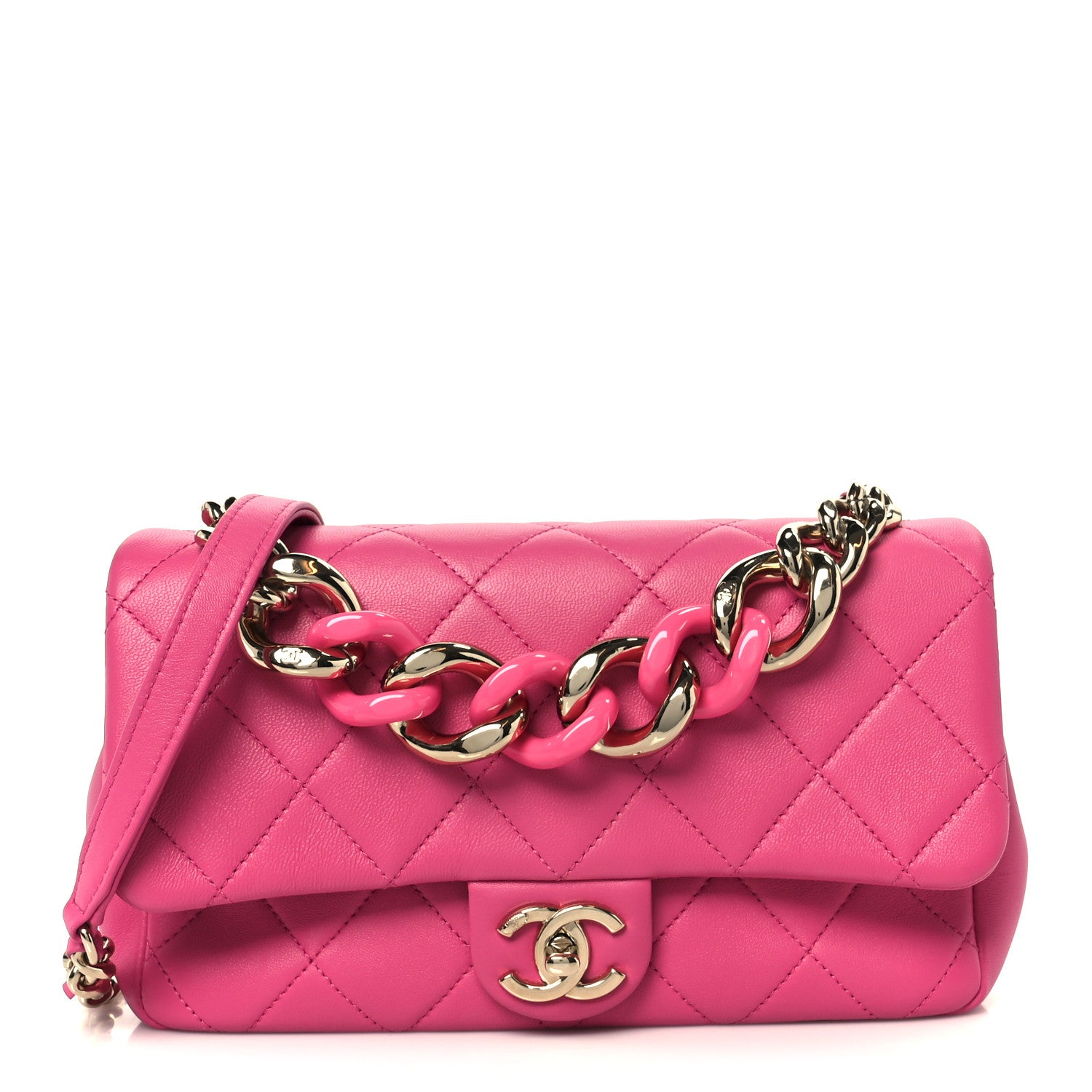 Chanel Lambskin Quilted Resin Bi-Color Chain Flap Bag Pink 1 of 11