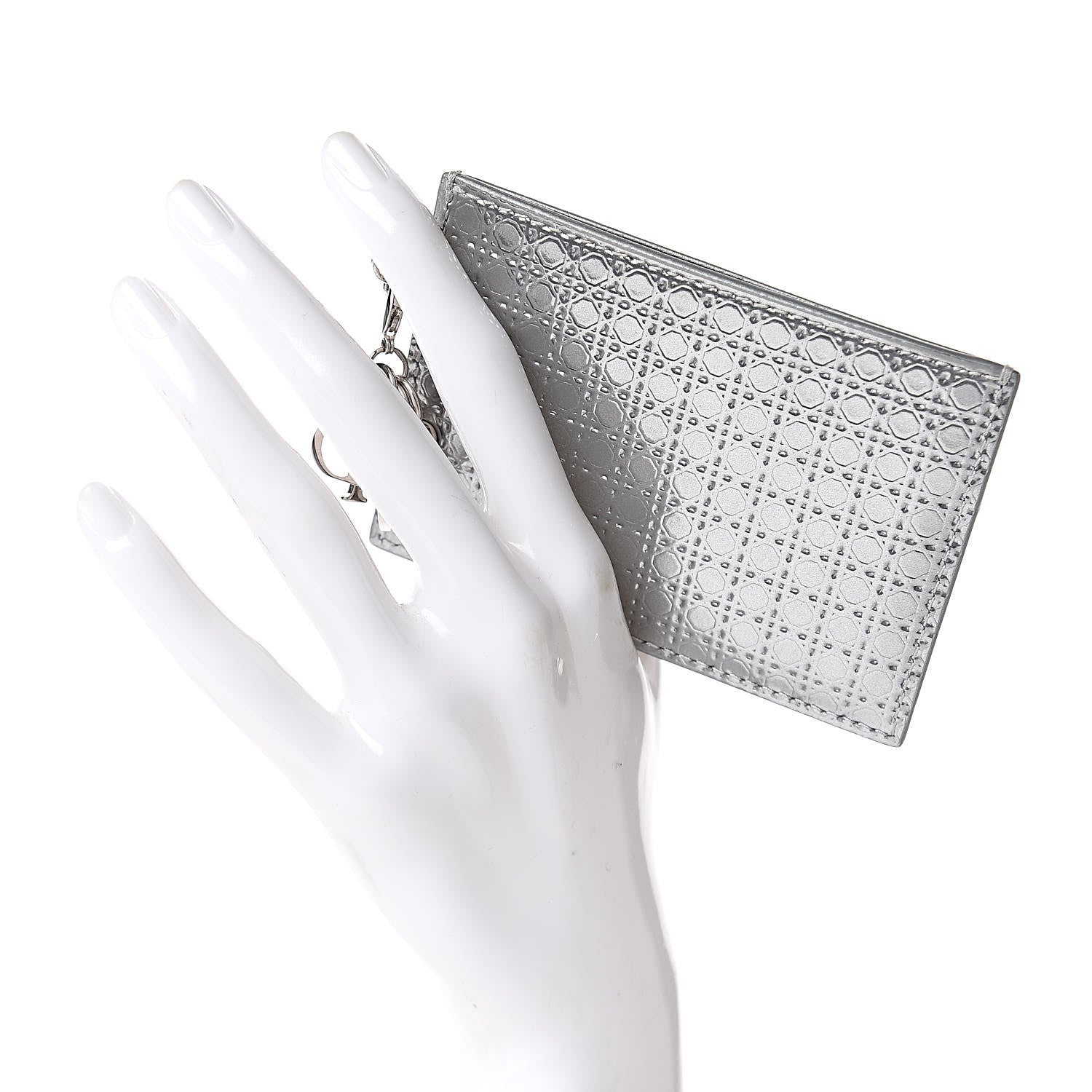 Christian Dior Metallic Patent Micro-Cannage Lady Dior Card Holder Silver 2 of 9