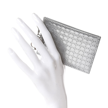 Christian Dior Metallic Patent Micro-Cannage Lady Dior Card Holder Silver 2 of 9