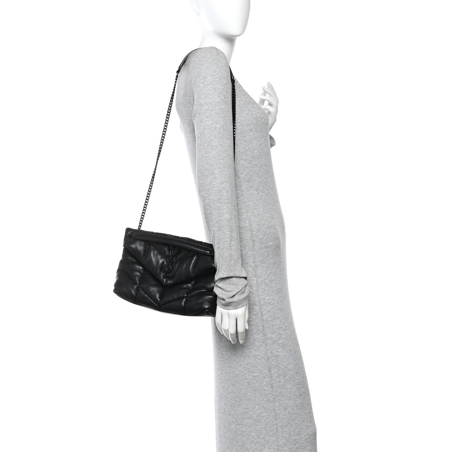 Saint Laurent Lambskin Quilted Monogram Monochrome Small Loulou Puffer Chain Satchel Black 3 of 15