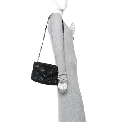 Saint Laurent Lambskin Quilted Monogram Monochrome Small Loulou Puffer Chain Satchel Black 3 of 15