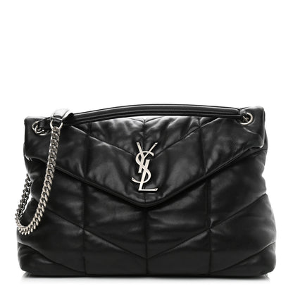 Saint Laurent Lambskin Quilted Medium Loulou Puffer Monogram Chain Satchel Black 1 of 12