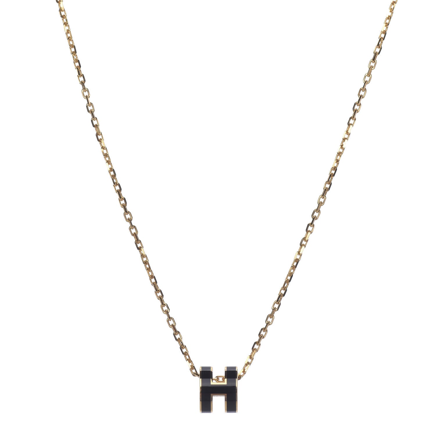 Hermes Lacquered Gold Pop H Pendant Necklace Black 1 of 6