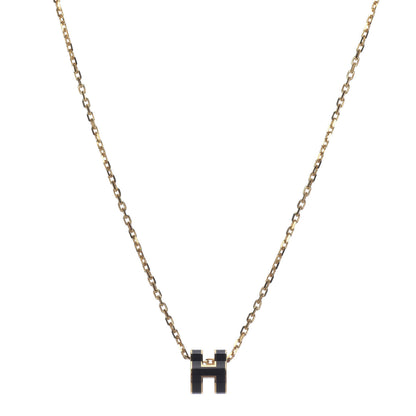 Hermes Lacquered Gold Pop H Pendant Necklace Black 1 of 6