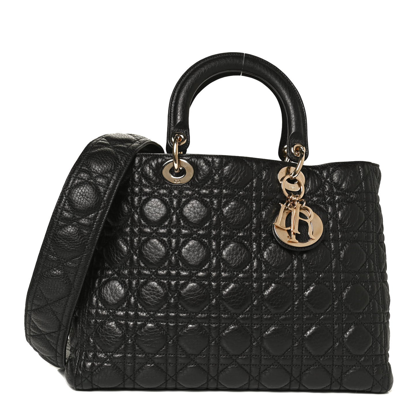Grained Calfskin Cannage Large Supple Lady Dior Black