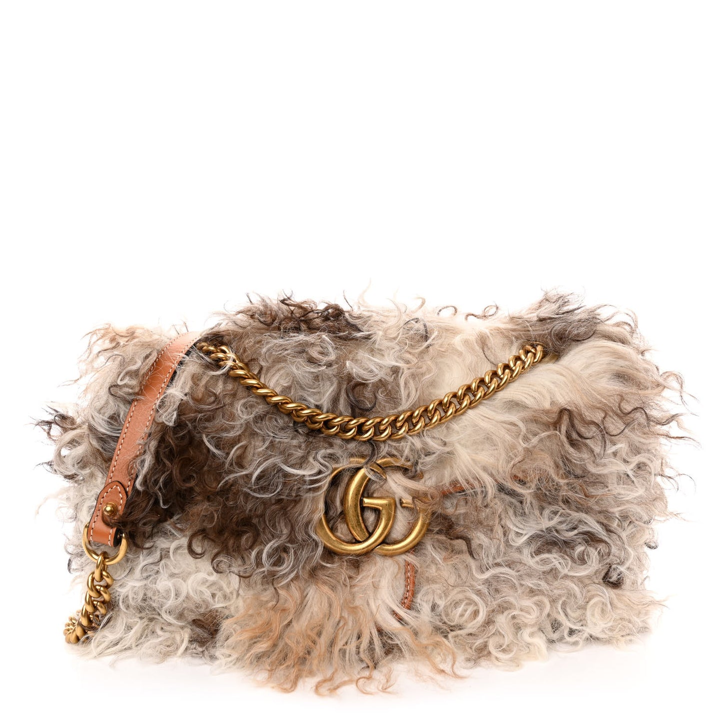 Shearling Small GG Marmont Shoulder Bag White Beige