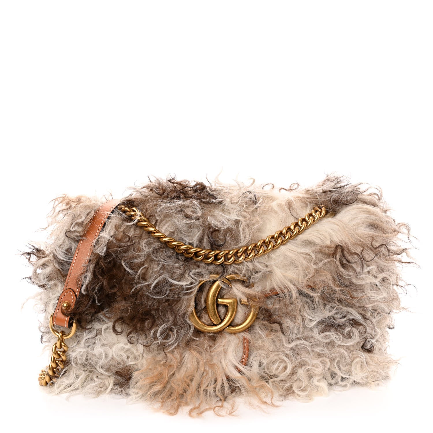 Gucci Shearling Small GG Marmont Shoulder Bag White Beige 1 of 9