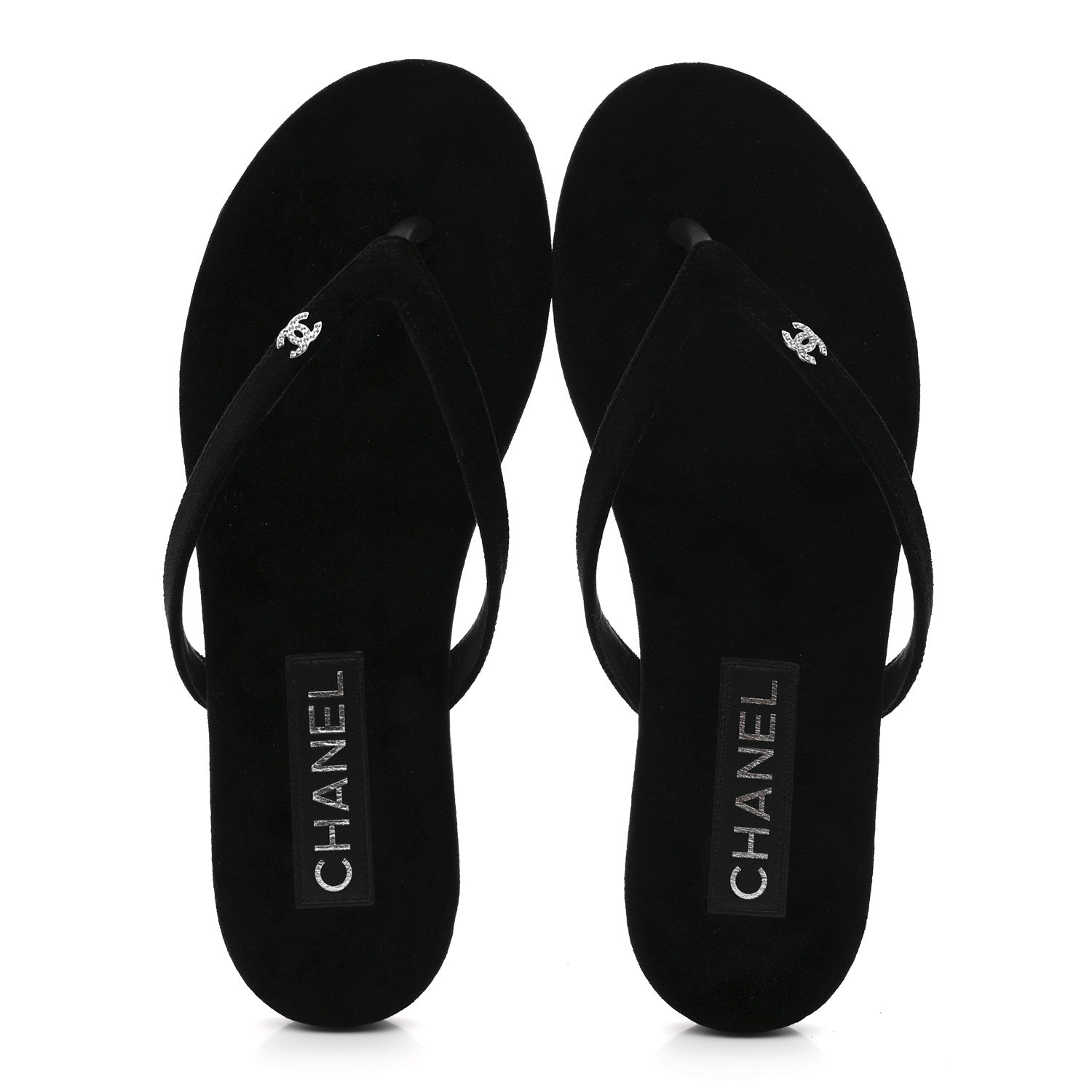 Chanel Velvet Crystal CC Thong Sandals 38 Black 2 of 11