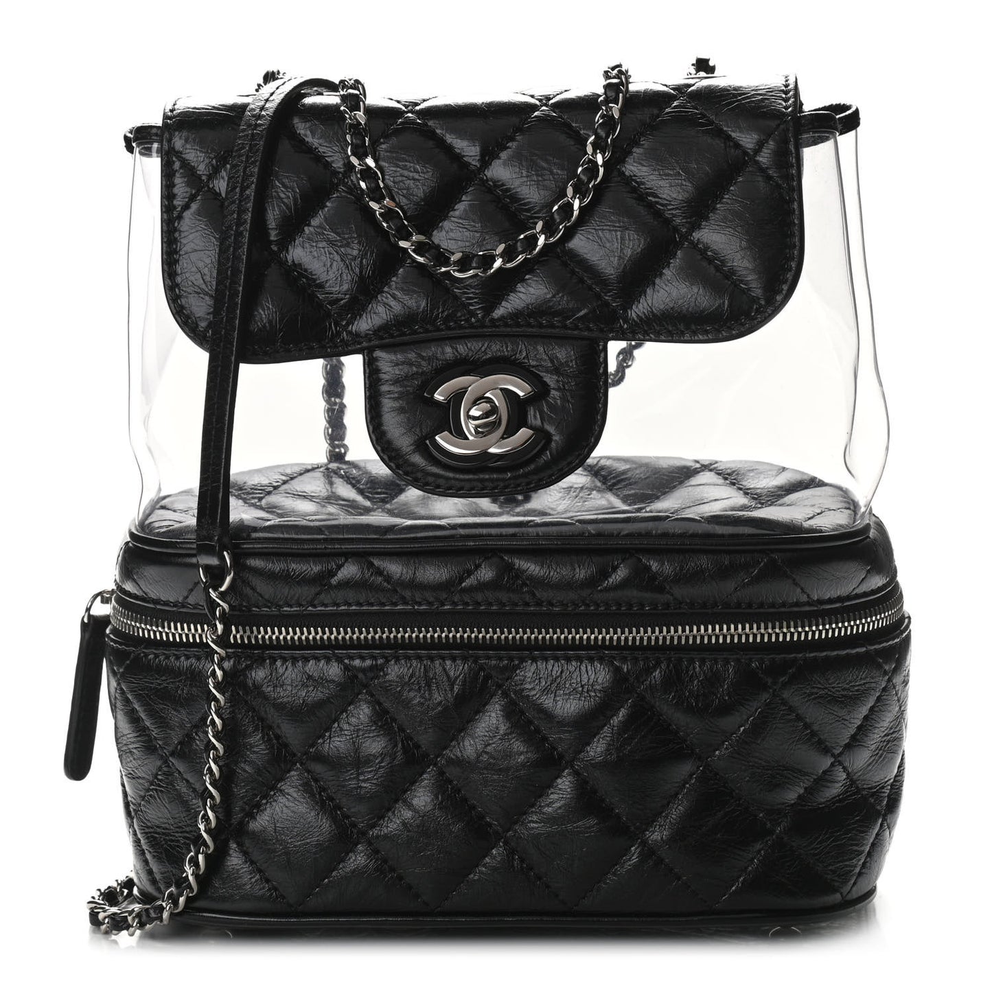 Crumpled Calfskin PVC Quilted Backpack Black