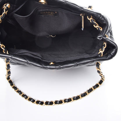 Chanel Lambskin Quilted Large Fluffy CC Shopping Tote Black 5 of 8
