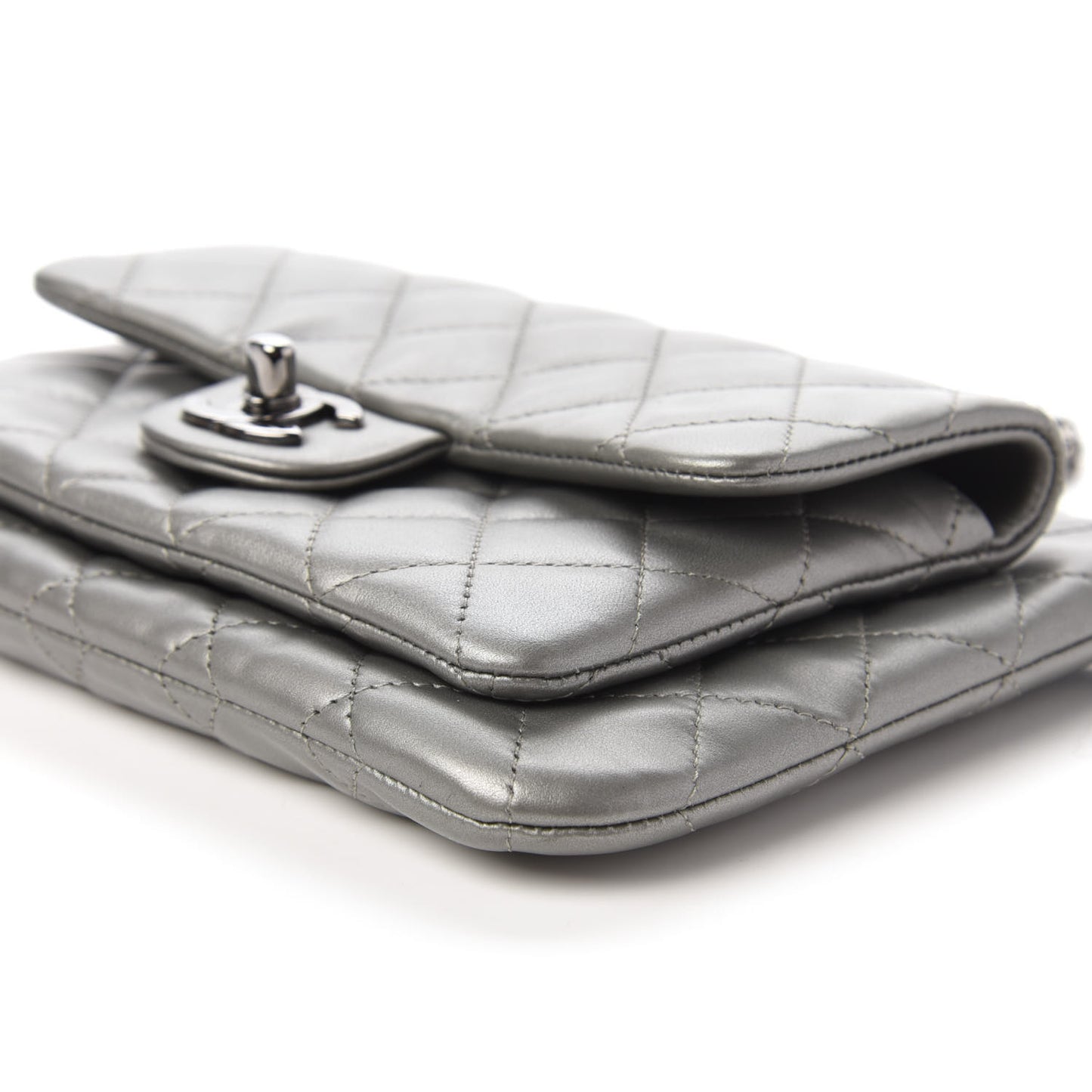 Metallic Calfskin Quilted Daily Zip Crossbody Silver
