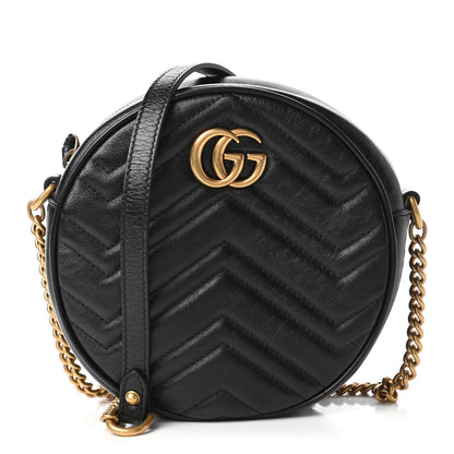 Gucci Azalea Calfskin Matelasse Heart Mini GG Marmont Round Shoulder Bag Black 1 of 10