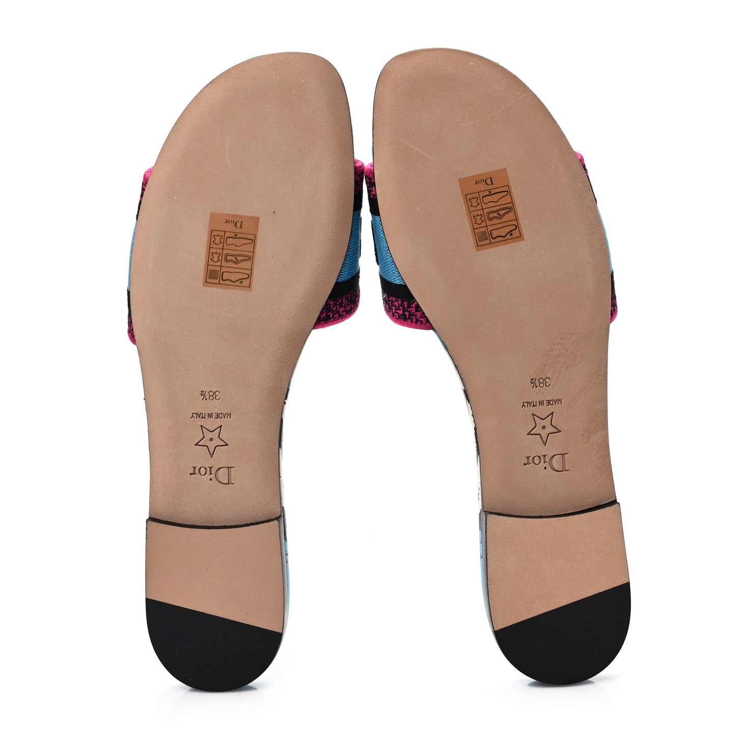 Canvas D-Jungle Pop Embroidered Dway Flat Slide Sandals 38.5 Bright Blue Pink Multicolor