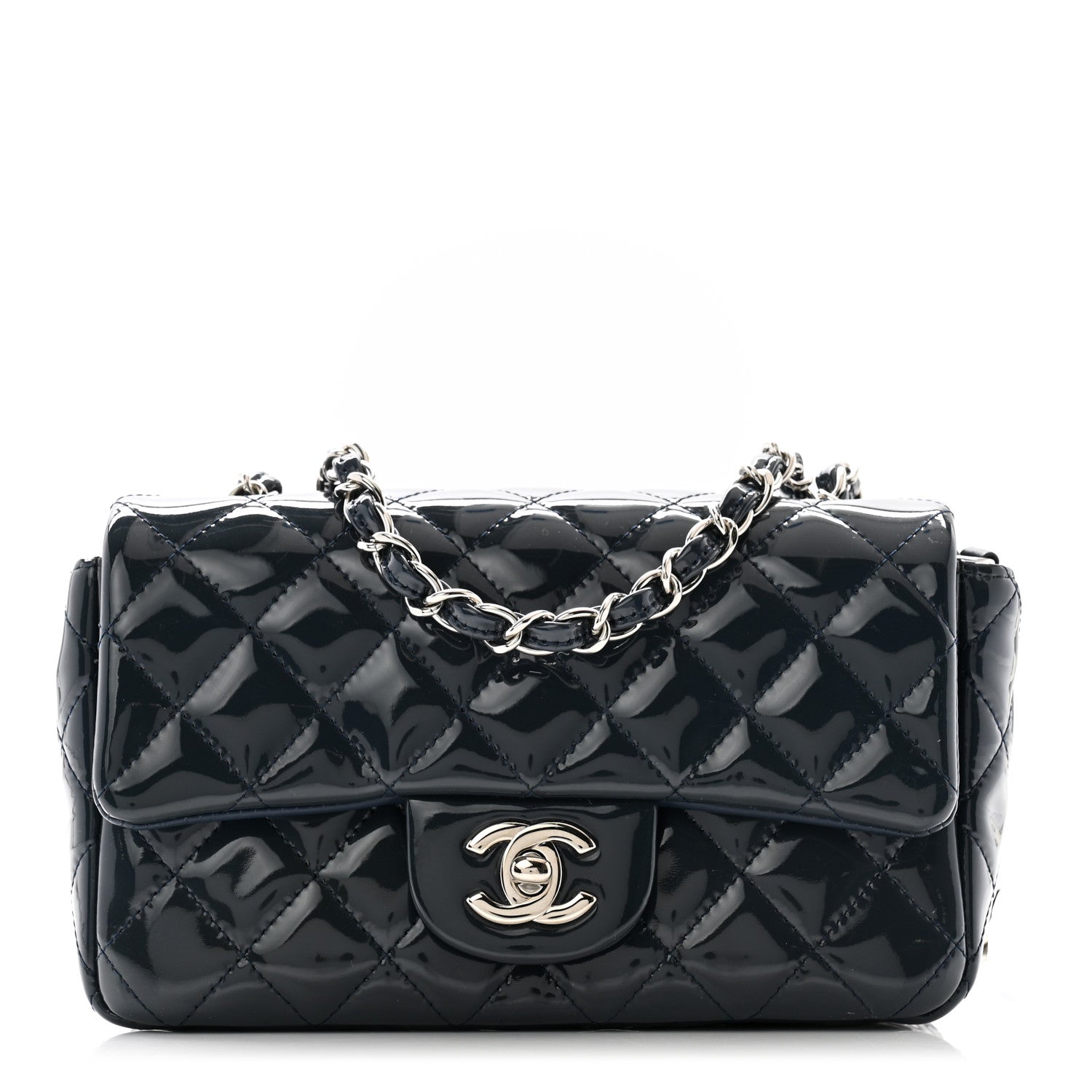 Chanel Patent Calfskin Quilted Mini Rectangular Flap Navy Blue 1 of 11