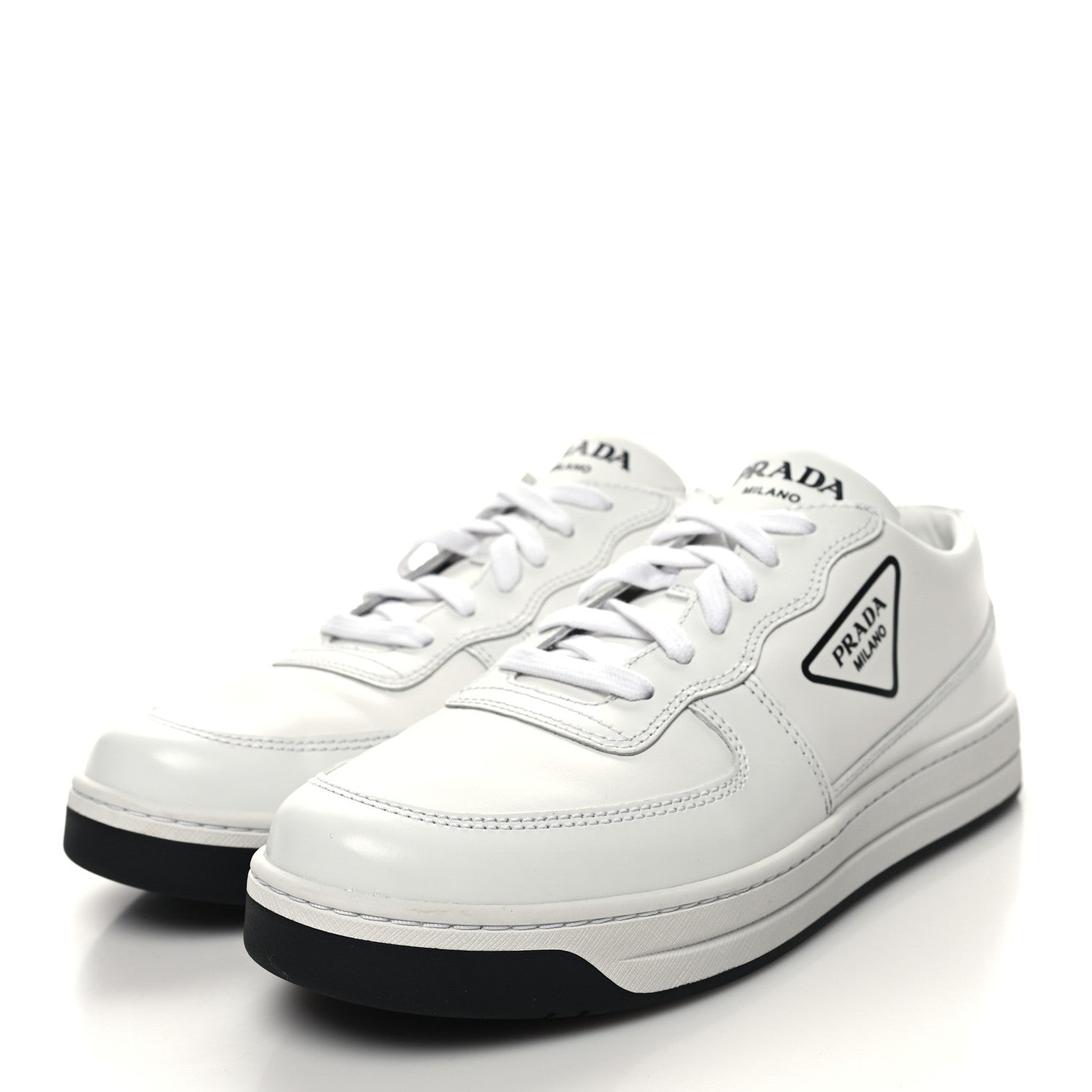 Prada Spazzolato Rois Vitello Soft Triangle Logo Womens Low Top Sneakers 38.5 White 3 of 8
