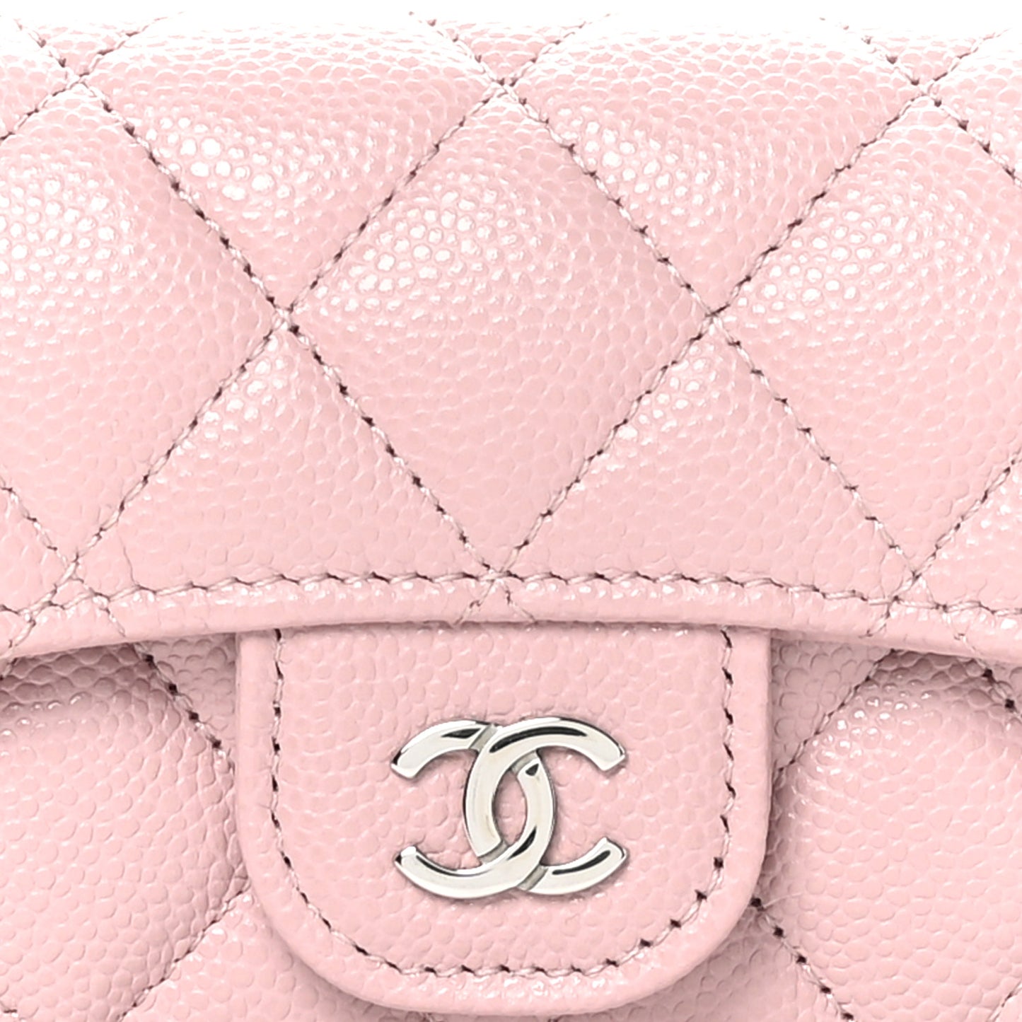 Caviar Quilted Flap Card Holder Wallet Light Pink