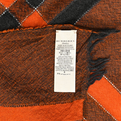 Burberry Wool Cashmere Check Fringe Scarf Orange Black 4 of 5