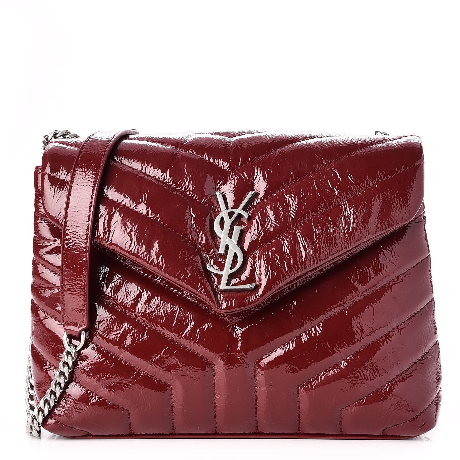 Saint Laurent Patent Y Quilted Monogram Small Loulou Chain Satchel Palissandre 1 of 1