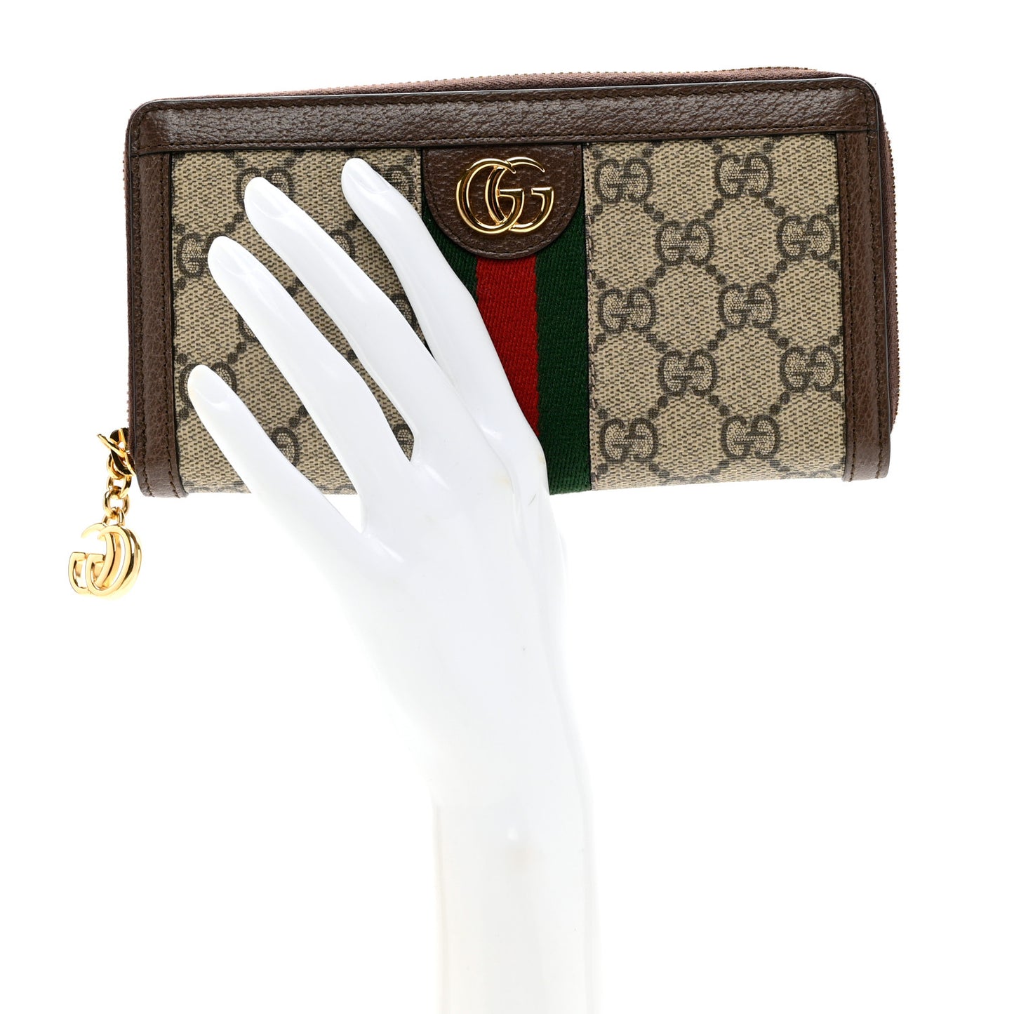 GG Supreme Monogram Web Ophidia Zip Around Wallet Brown