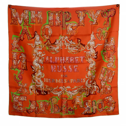 Hermes Silk Alphabet Russe Scarf 90 Orange 2 of 5