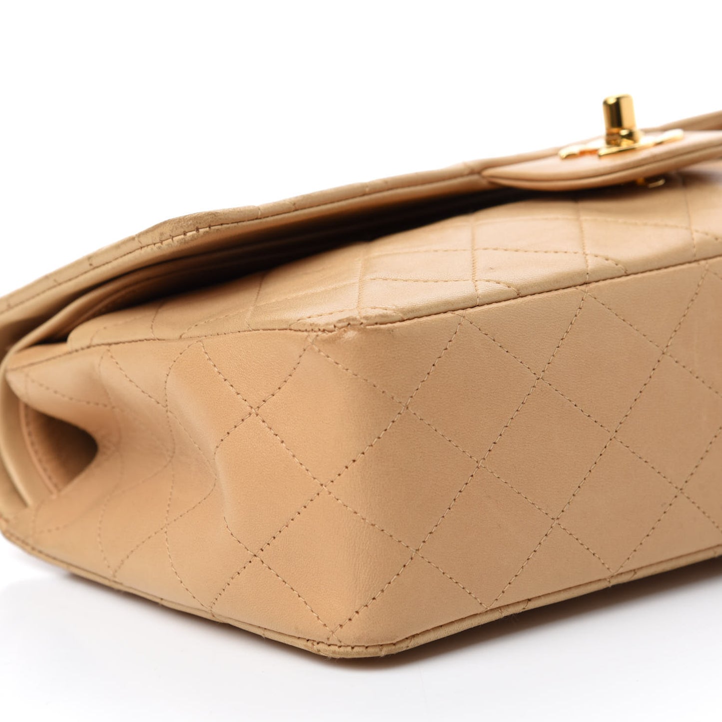 Lambskin Quilted Small Double Flap Beige