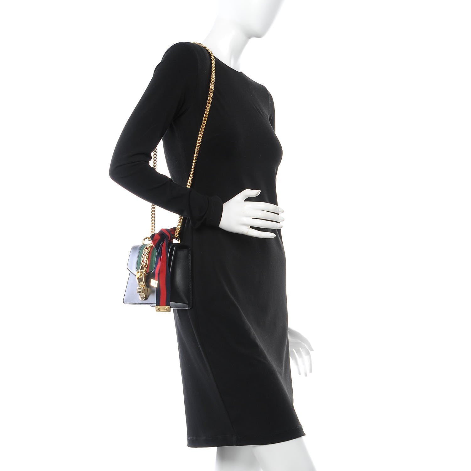 Gucci Calfskin Mini Sylvie Chain Shoulder Bag Black 2 of 9