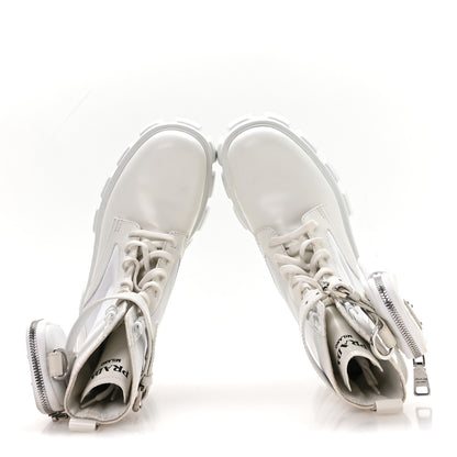 Prada Spazzolato Rois Re-Nylon Metal Triangle Logo Monolith Pouch Pocket 55mm Boots 38 White 2 of 7